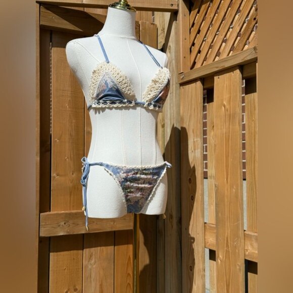 🆕 ZIMMERMANN 🧿 NWT Cascadian Crochet Tri Bikini, Blue Botanical - Sz 2 US4/6 - Picture 9 of 16